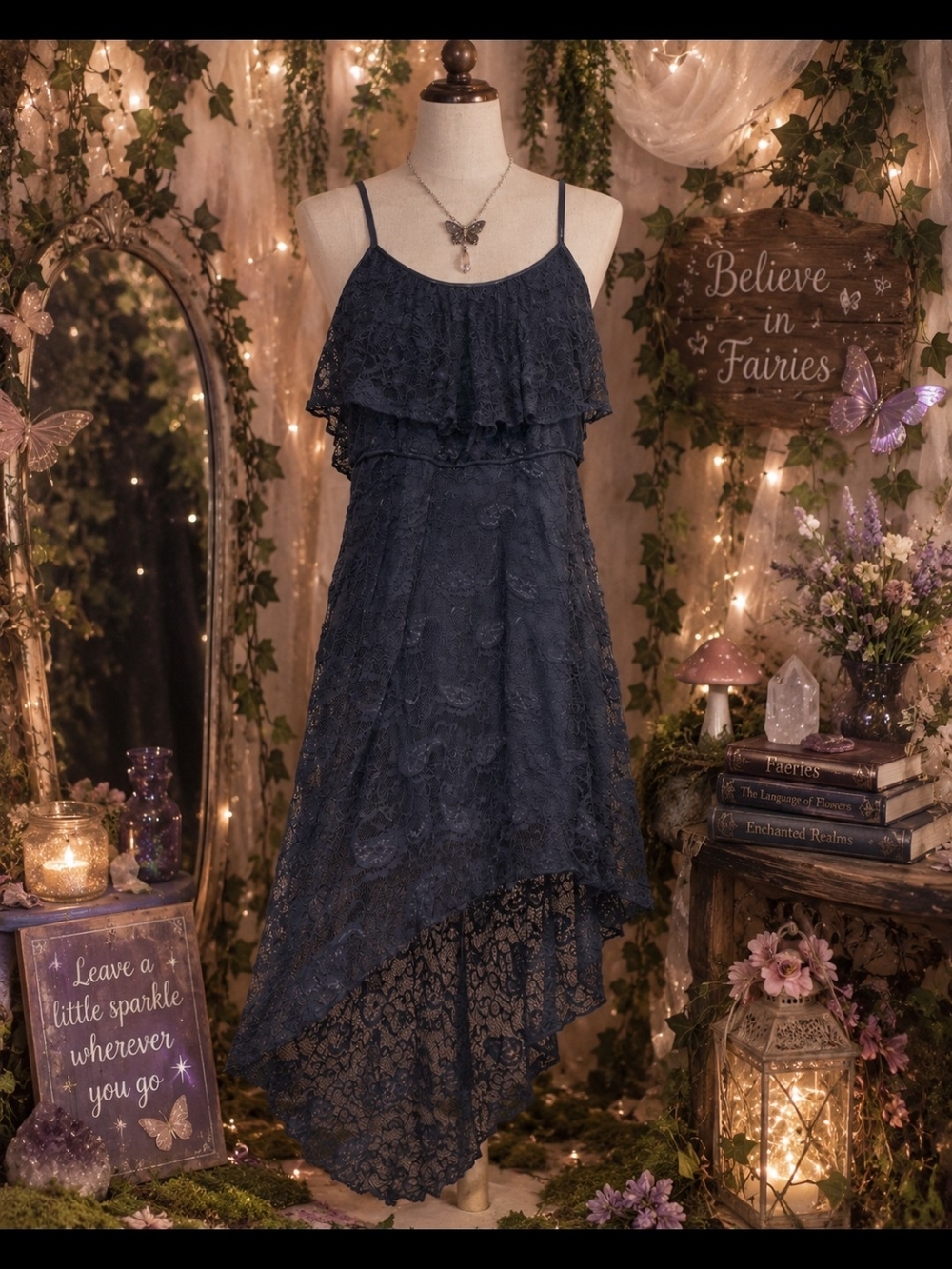 Love Reign Navy Lace High-Low Ruffle Dress AS-IS, OBO